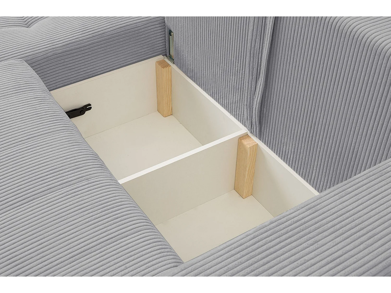 Ecksofa mit Schlaffunktion & Bettkasten – Cord – Universal – Hellgrau – MAILLO
