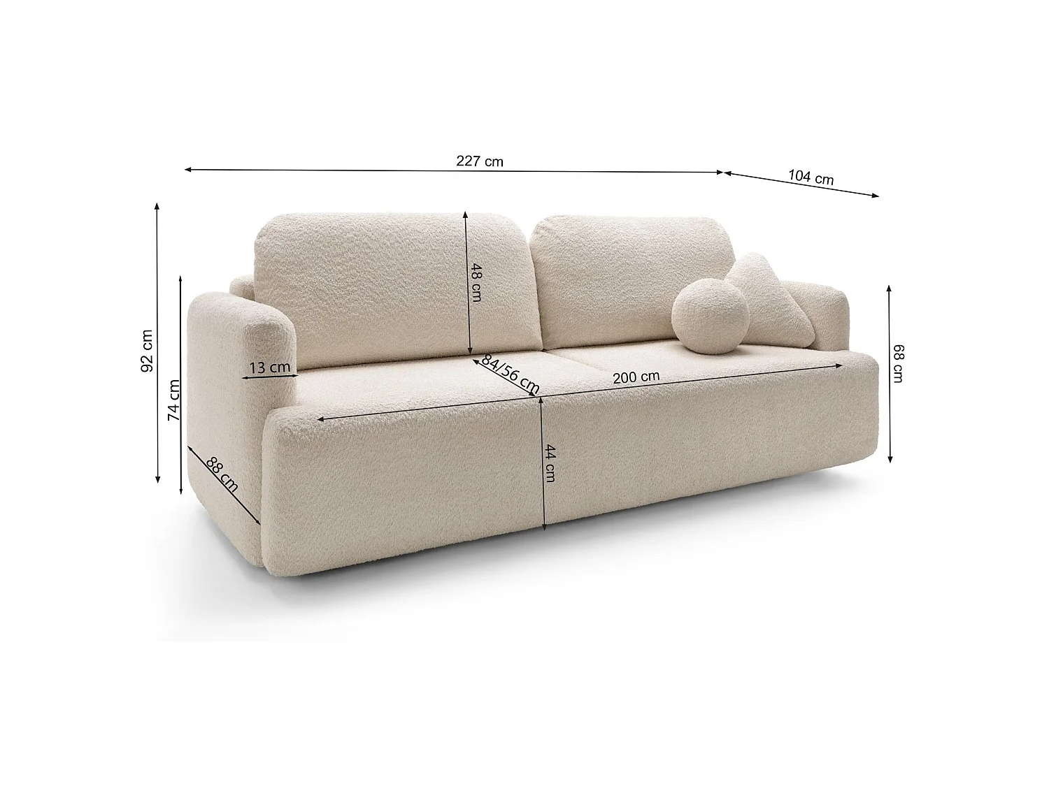 Canapé 3 places convertible avec coffre – Bouclé – Beige foncé – LAMBINA
