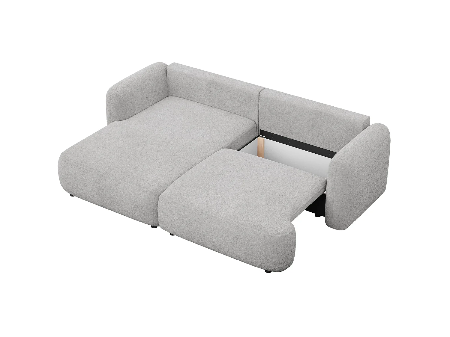 Ecksofa mit Schlaffunktion – Ottomane links – Bouclé Hellgrau – TVOYA