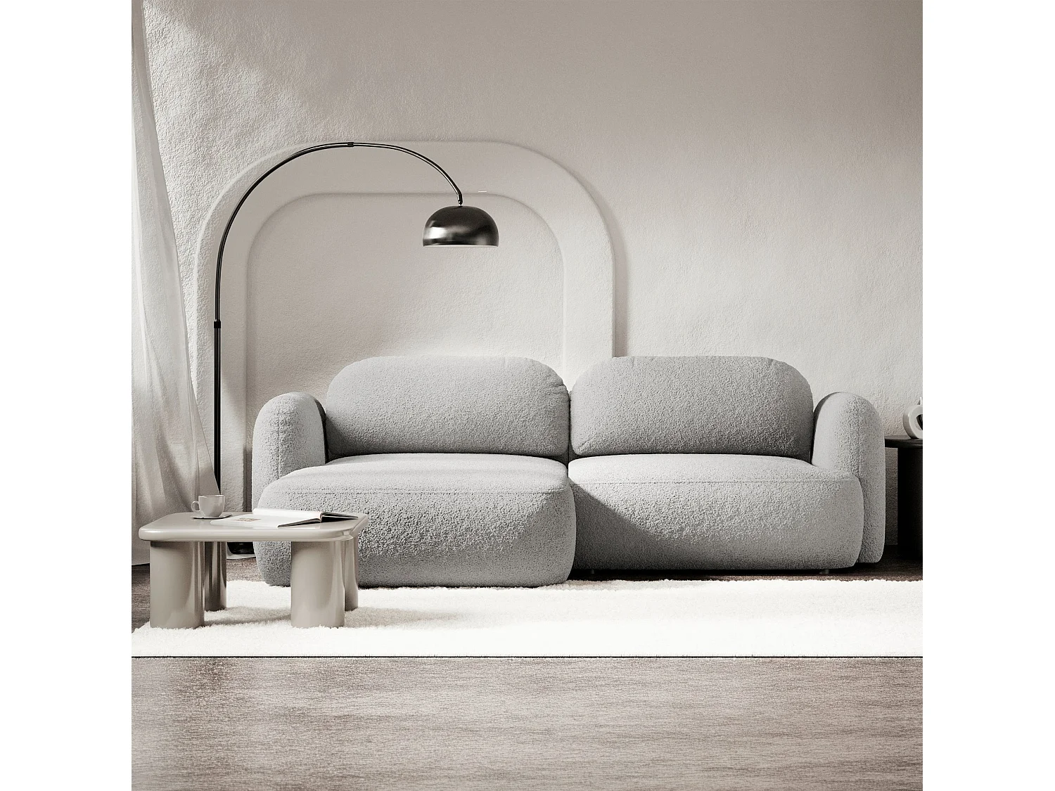 Canapé d'angle convertible – Angle à gauche – boucle gris clair – TVOYA