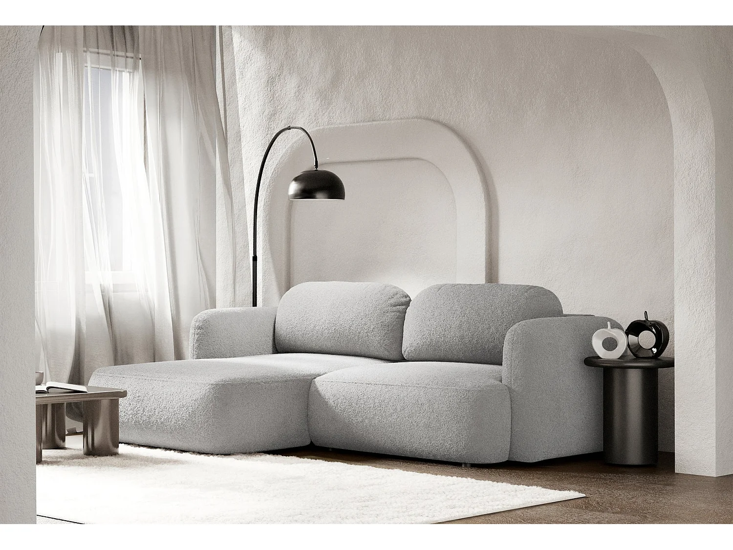 Canapé d'angle convertible – Angle à gauche – boucle gris clair – TVOYA