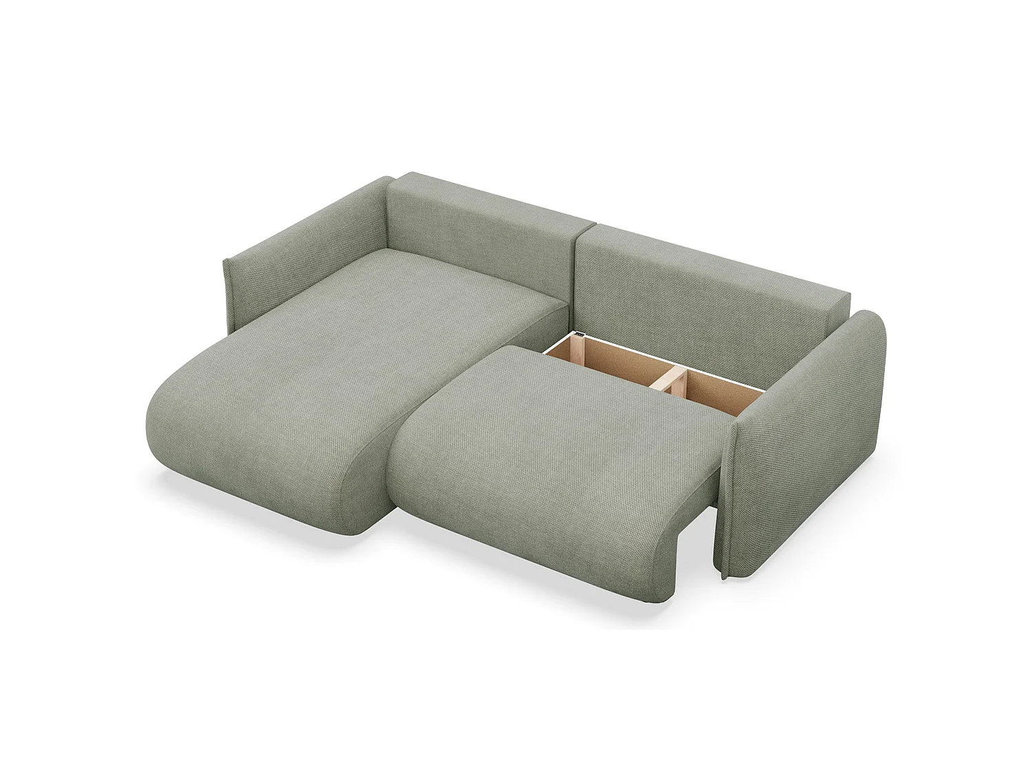 Canapé d'angle convertible – Angle à gauche – chenille vert sauge – CUSHI
