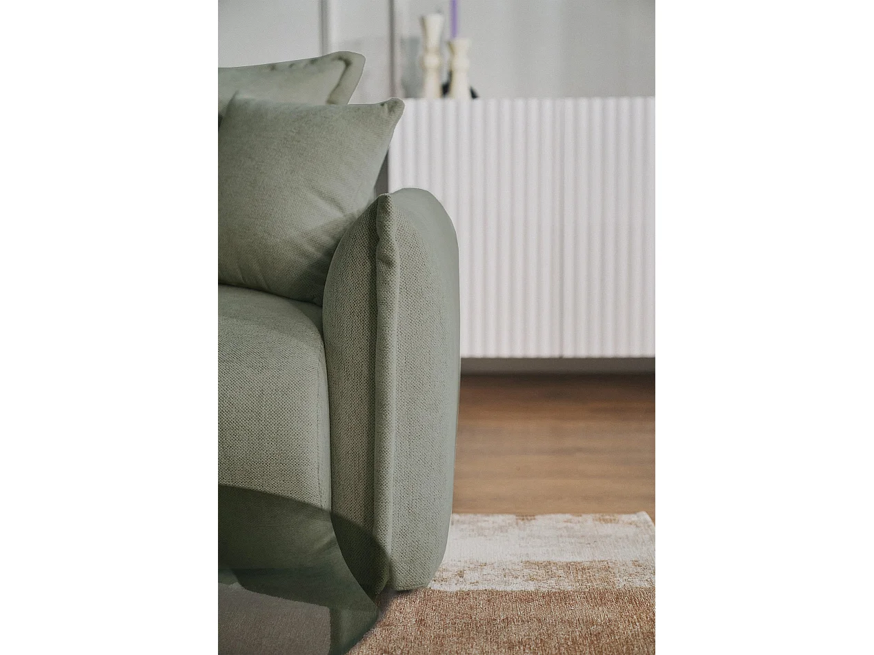 Ecksofa mit Schlaffunktion – Ottomane links – Salbeigrün-Chenille – CUSHI