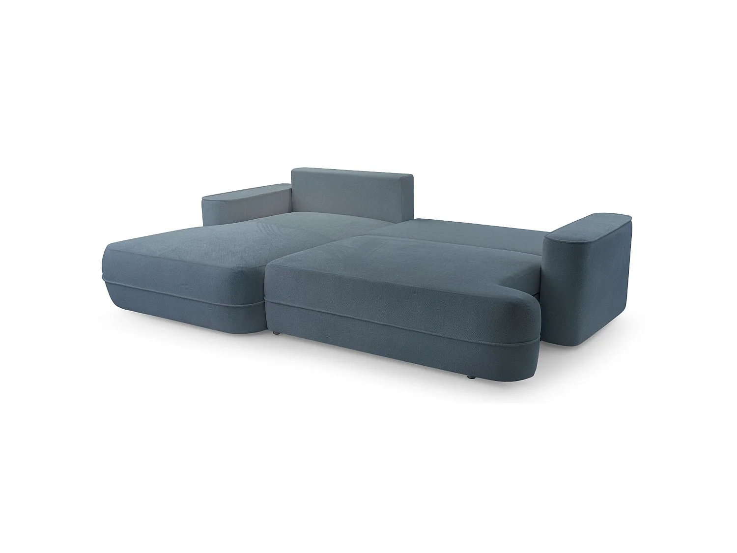 Ecksofa mit Schlaffunktion – Bettkasten – Ottomane links,Strukturstoff wasserabweisend – Hellblau – FUERRO