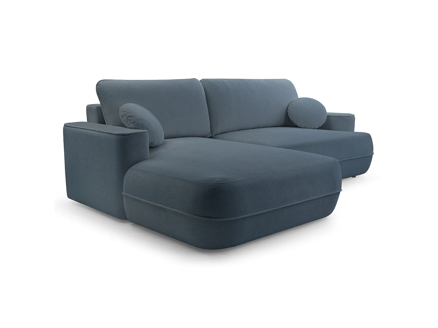 Ecksofa mit Schlaffunktion – Bettkasten – Ottomane links,Strukturstoff wasserabweisend – Hellblau – FUERRO