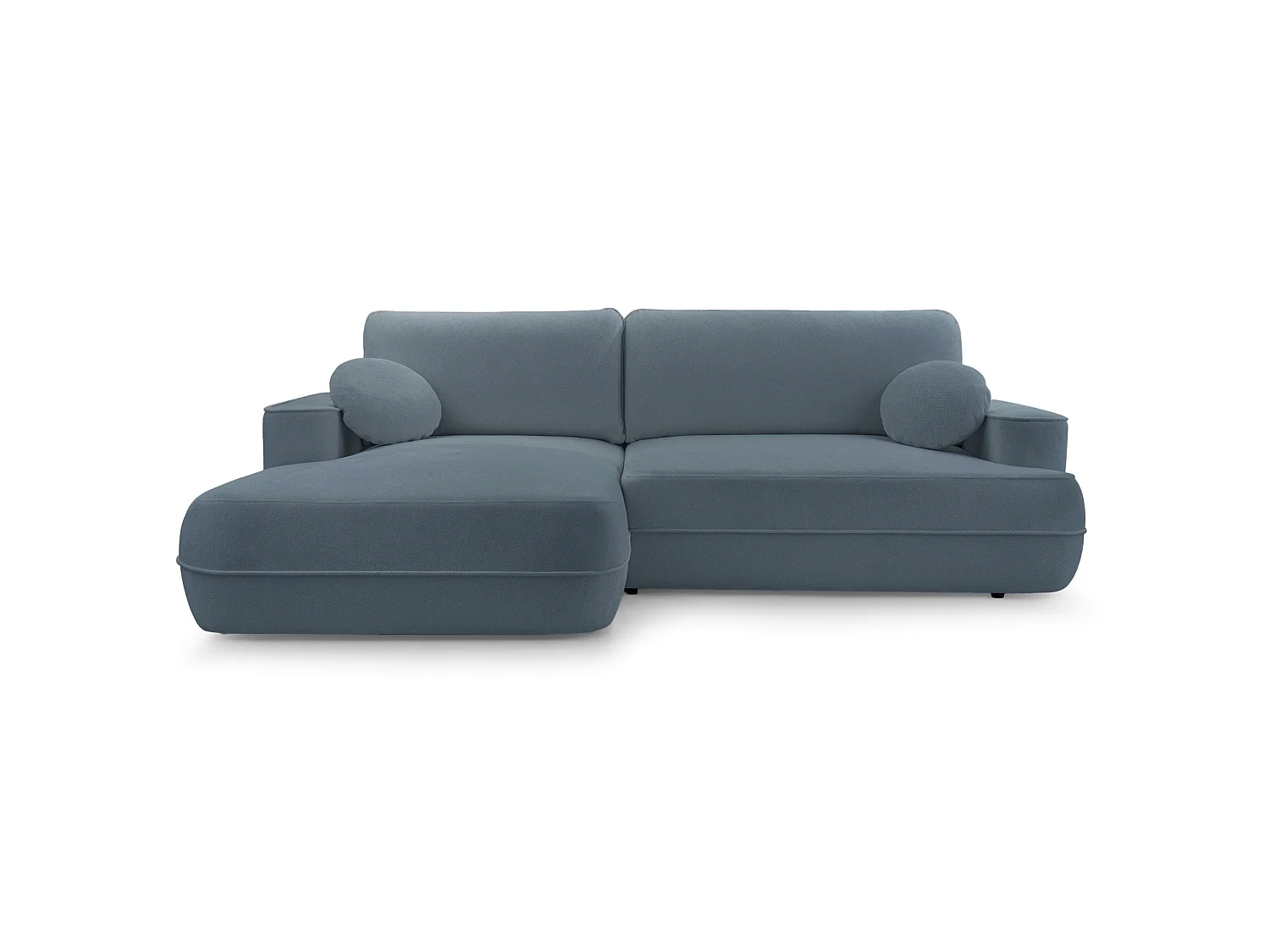 Ecksofa mit Schlaffunktion – Bettkasten – Ottomane links,Strukturstoff wasserabweisend – Hellblau – FUERRO