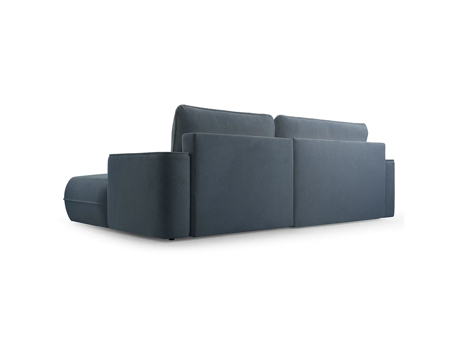 Ecksofa mit Schlaffunktion – Bettkasten – Ottomane links,Strukturstoff wasserabweisend – Hellblau – FUERRO