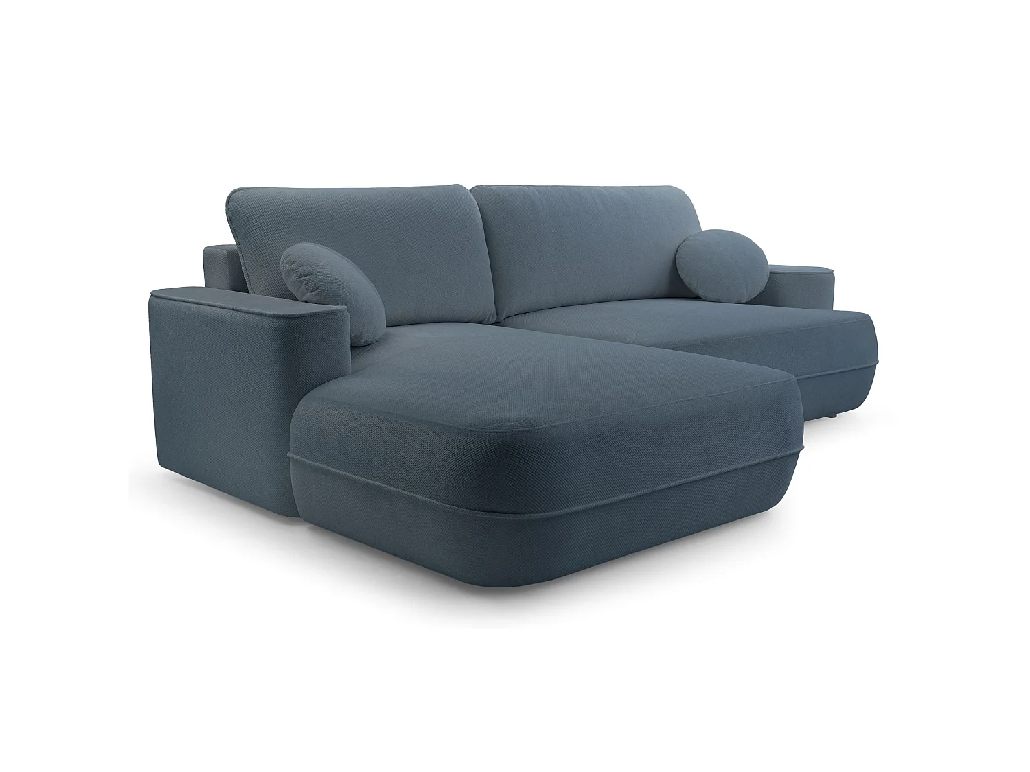 Ecksofa mit Schlaffunktion – Bettkasten – Ottomane links,Strukturstoff wasserabweisend – Hellblau – FUERRO