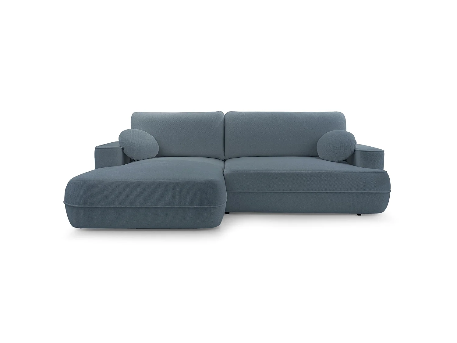 Ecksofa mit Schlaffunktion – Bettkasten – Ottomane links,Strukturstoff wasserabweisend – Hellblau – FUERRO