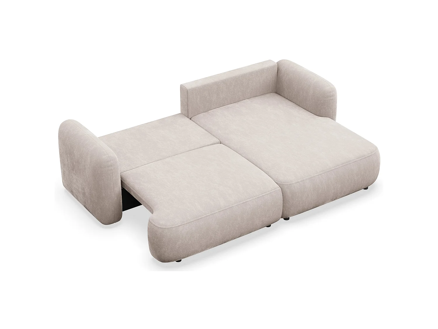 Ecksofa mit Schlaffunktion – Ottomane rechts – hellbeige Chenille – TVOYA