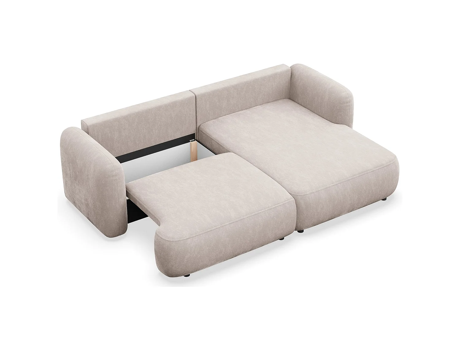 Ecksofa mit Schlaffunktion – Ottomane rechts – hellbeige Chenille – TVOYA