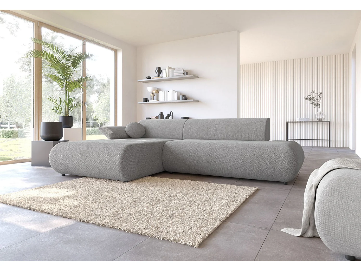 Canapé d'angle convertible – Chenille – angle à gauche – Gris – ARMONE