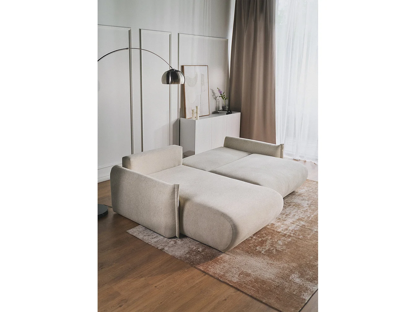 Canapé d'angle convertible – Angle à gauche – chenille beige clair – CUSHI