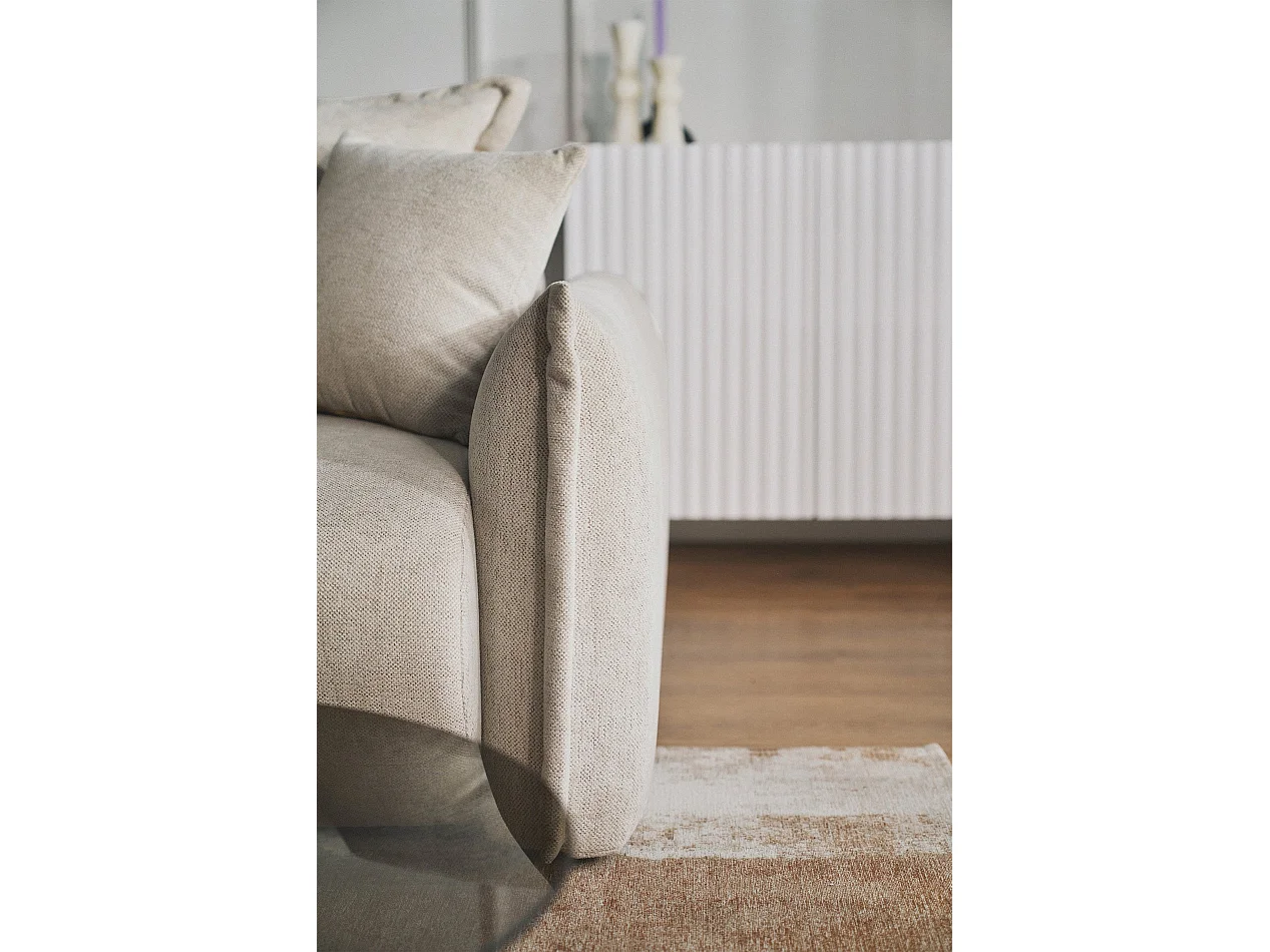 Ecksofa mit Schlaffunktion – Ottomane links – Hellbeige-Chenille – CUSHI