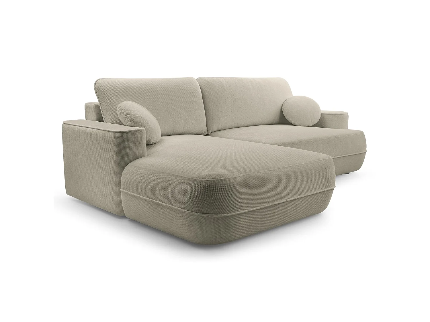Ecksofa mit Schlaffunktion – Bettkasten – Ottomane links,Strukturstoff wasserabweisend – Hellbraun – FUERRO