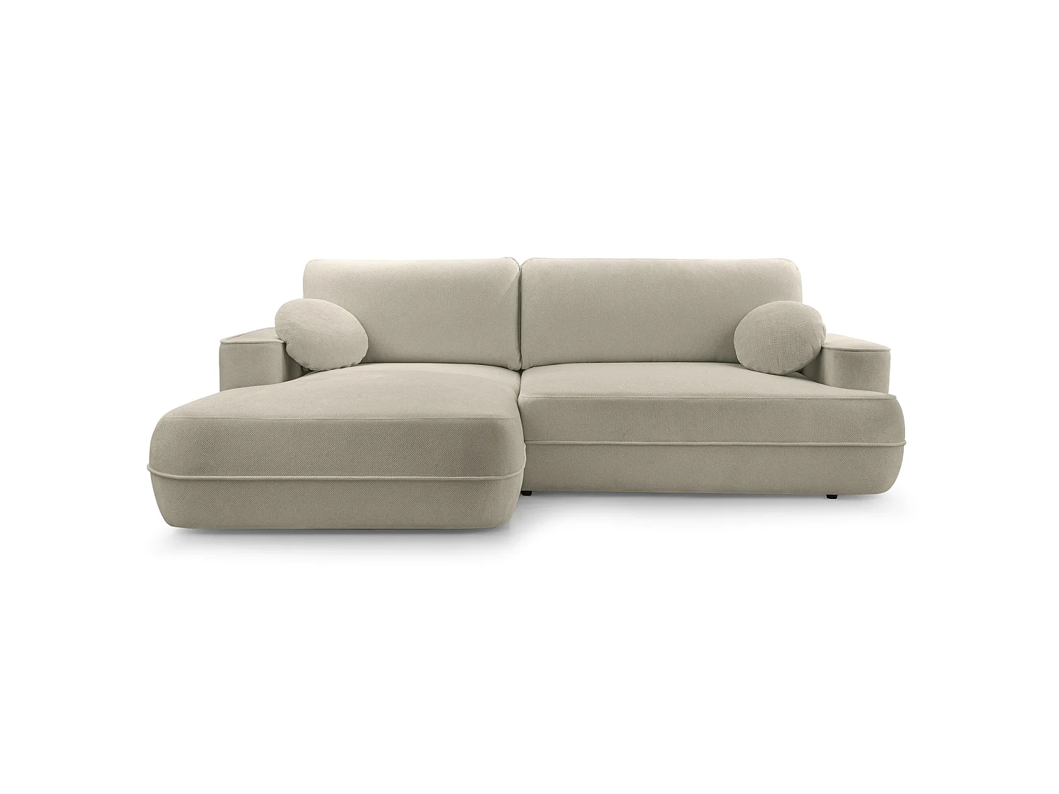 Ecksofa mit Schlaffunktion – Bettkasten – Ottomane links,Strukturstoff wasserabweisend – Hellbraun – FUERRO