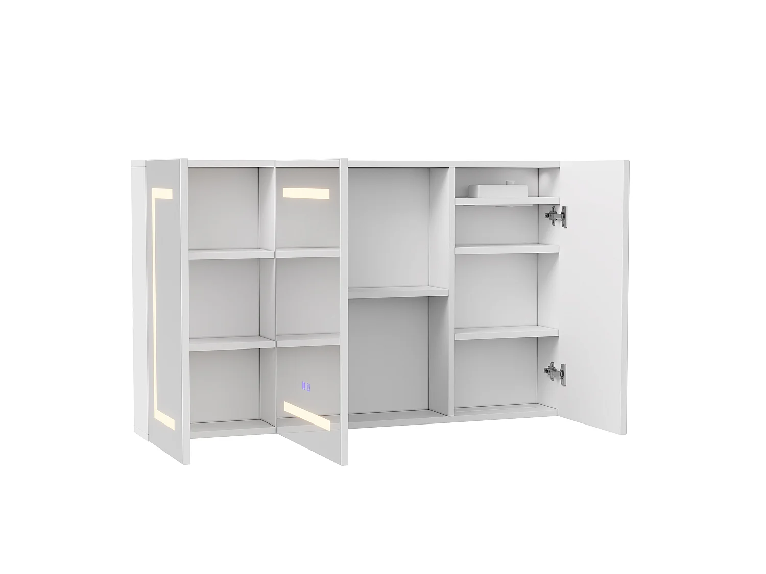 Armoire de salle de bain avec miroir, éclairage LED, 100x13.5x60cm, Espace de Rangement, anti-buée