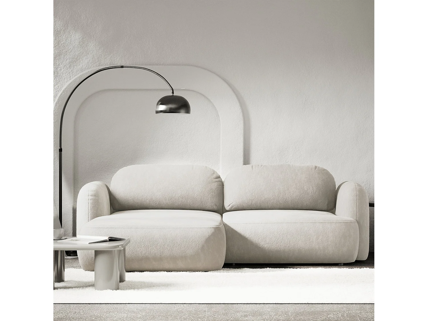 Ecksofa mit Schlaffunktion – Ottomane links – Creme-Chenille – TVOYA