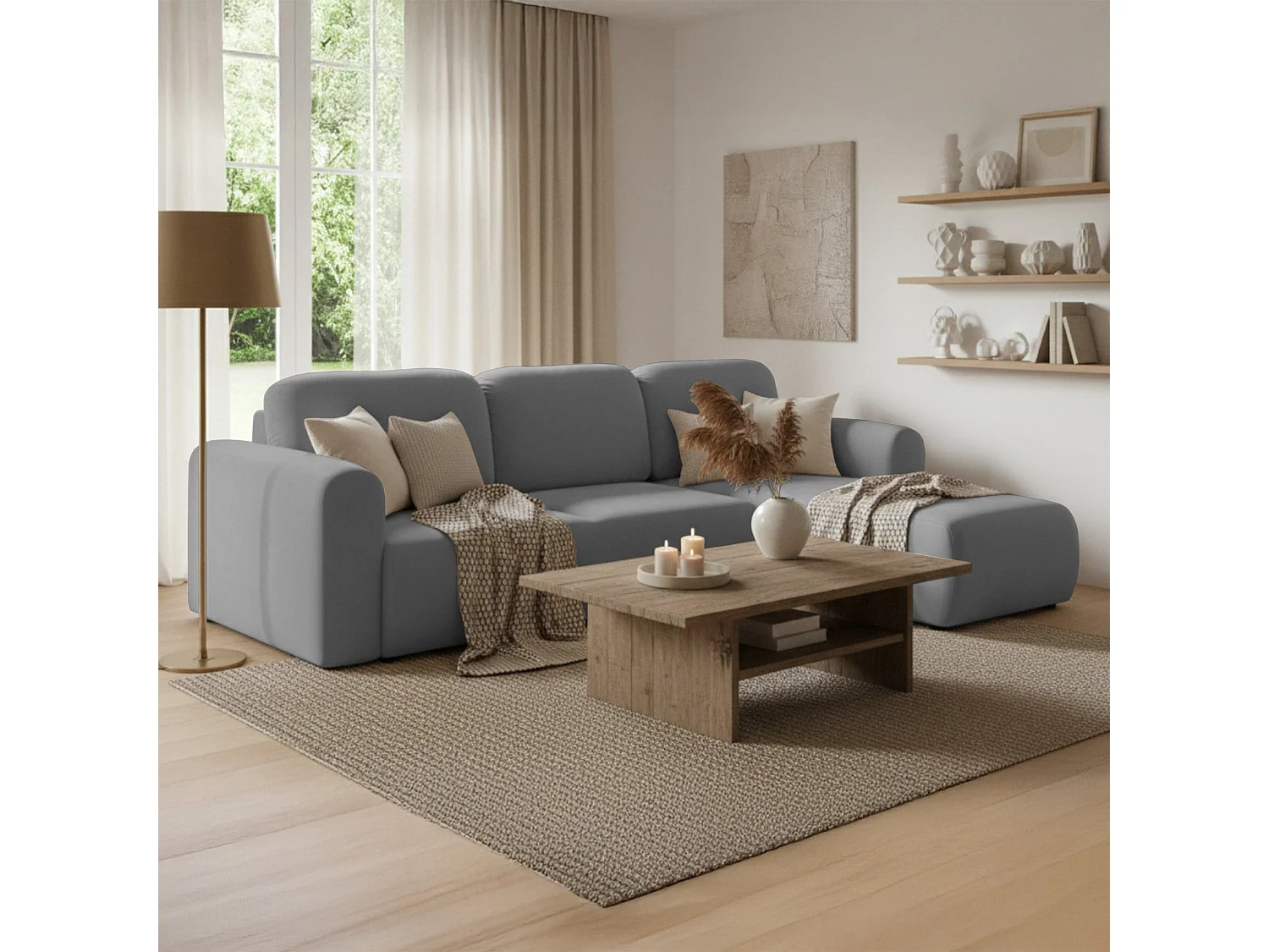 Canapé d'angle convertible – universel – velours gris- OLIDO