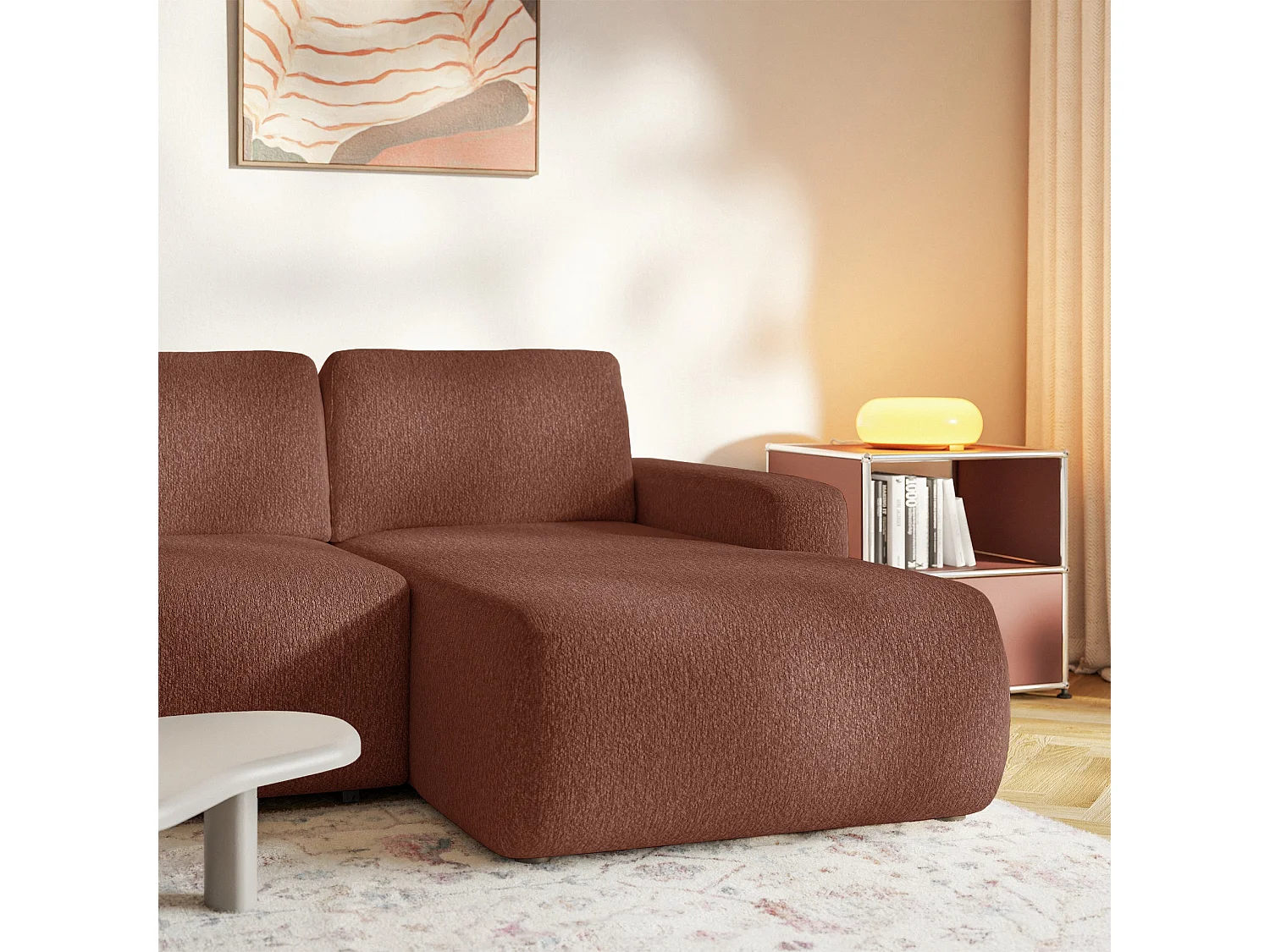 Canapé d'angle convertible – Angle à droite – Chenille Cuivre – CARNOS MINI