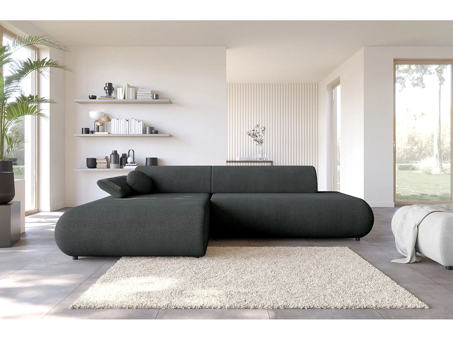 Canapé d'angle convertible – Chenille – angle à gauche – Graphite – ARMONE