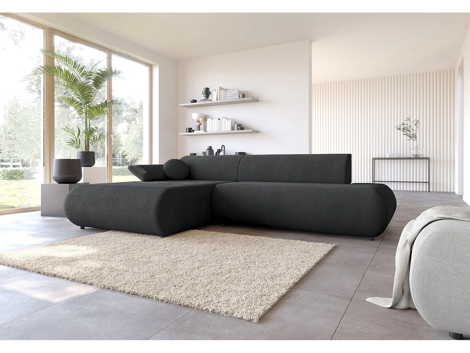 Canapé d'angle convertible – Chenille – angle à gauche – Graphite – ARMONE