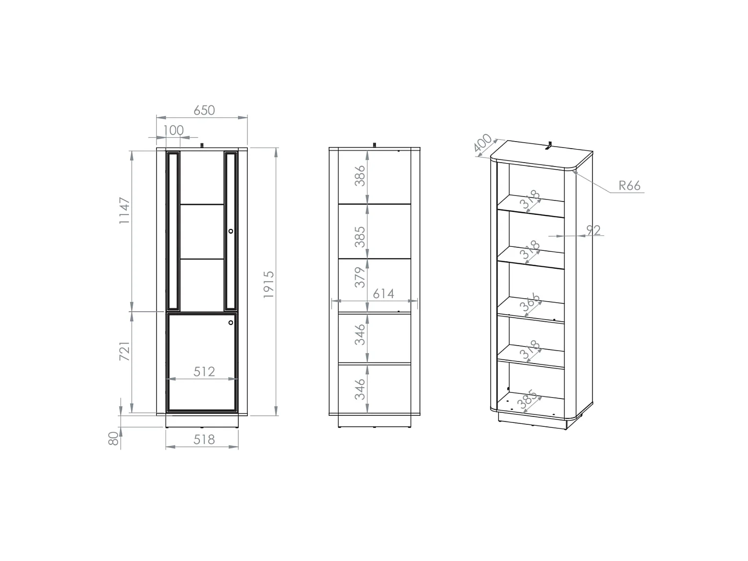 Vitrine haute – 2 portes & LED – Gris cachemire/aspect chêne foncé – 65 cm – VILAVIO