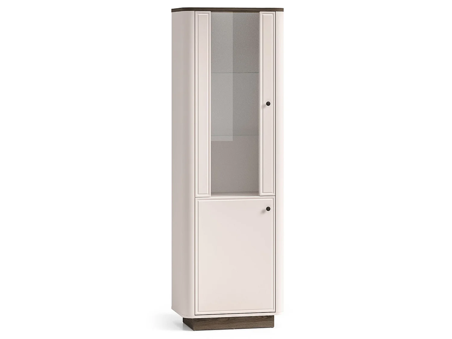 Vitrine haute – 2 portes & LED – Gris cachemire/aspect chêne foncé – 65 cm – VILAVIO