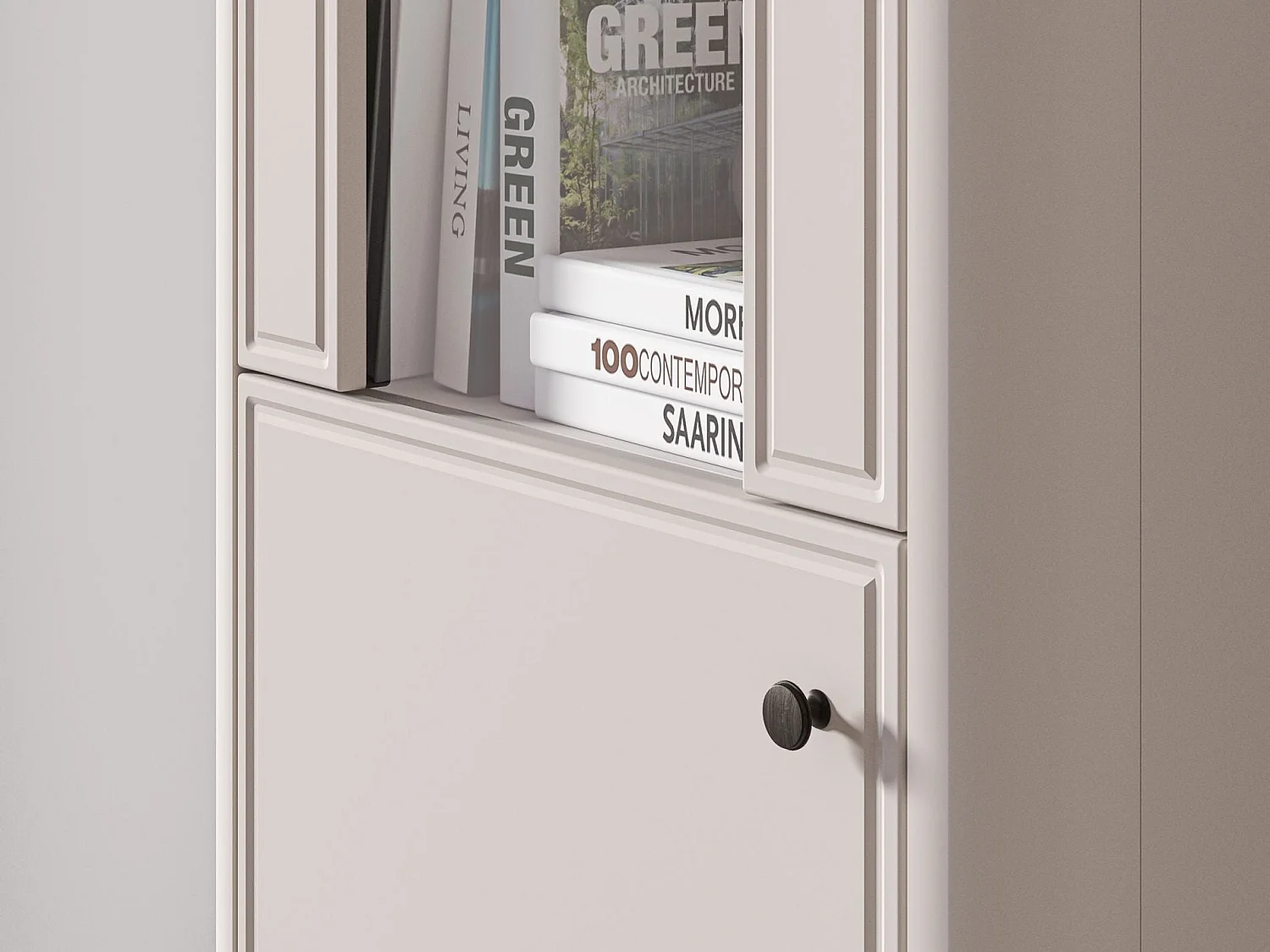 Vitrine haute – 2 portes & LED – Gris cachemire/aspect chêne foncé – 65 cm – VILAVIO