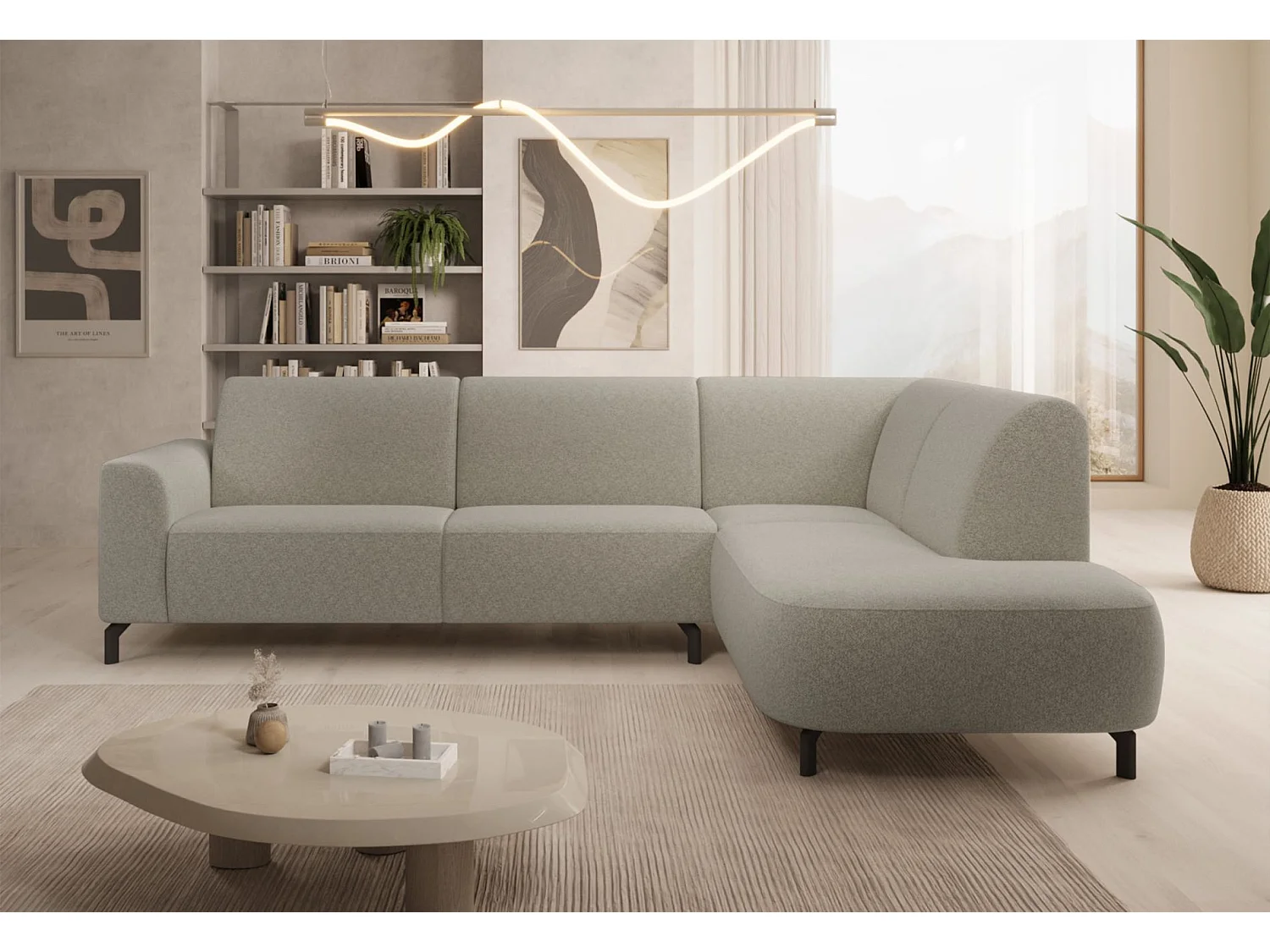Canapé d'angle avec accoudoir – Bouclé – Angle à droite – Beige gris – LUNUNA