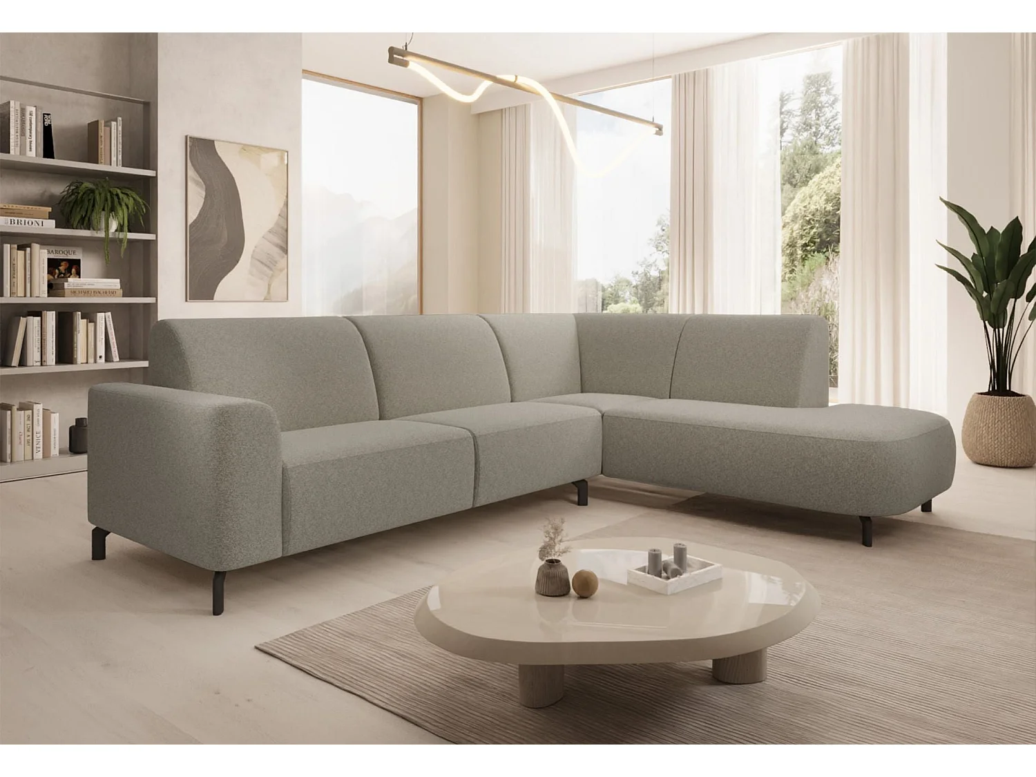 Canapé d'angle droit 4 places en tissu beige LUNUNA