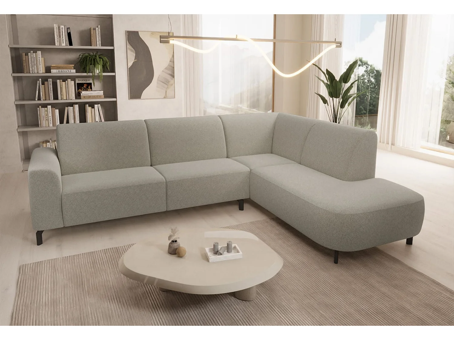 Canapé d'angle droit 4 places en tissu beige LUNUNA