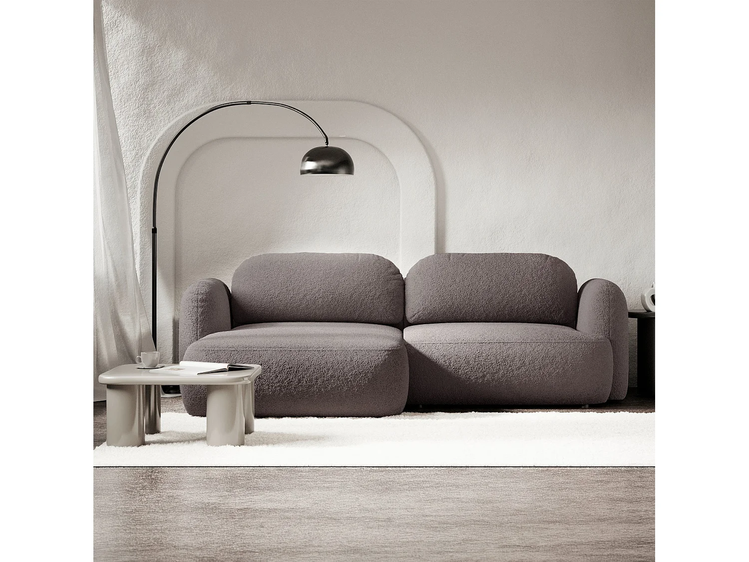 Canapé d'angle convertible – Angle à gauche – boucle gris-brun – TVOYA