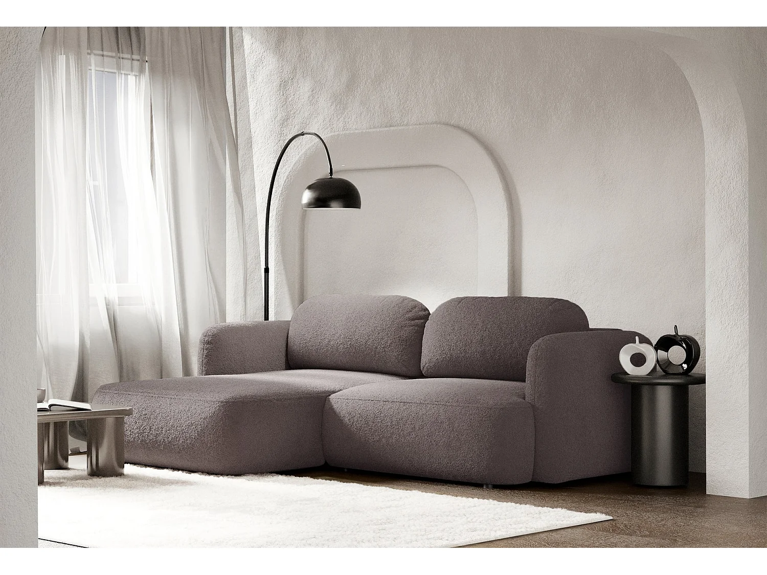 Canapé d'angle convertible – Angle à gauche – boucle gris-brun – TVOYA