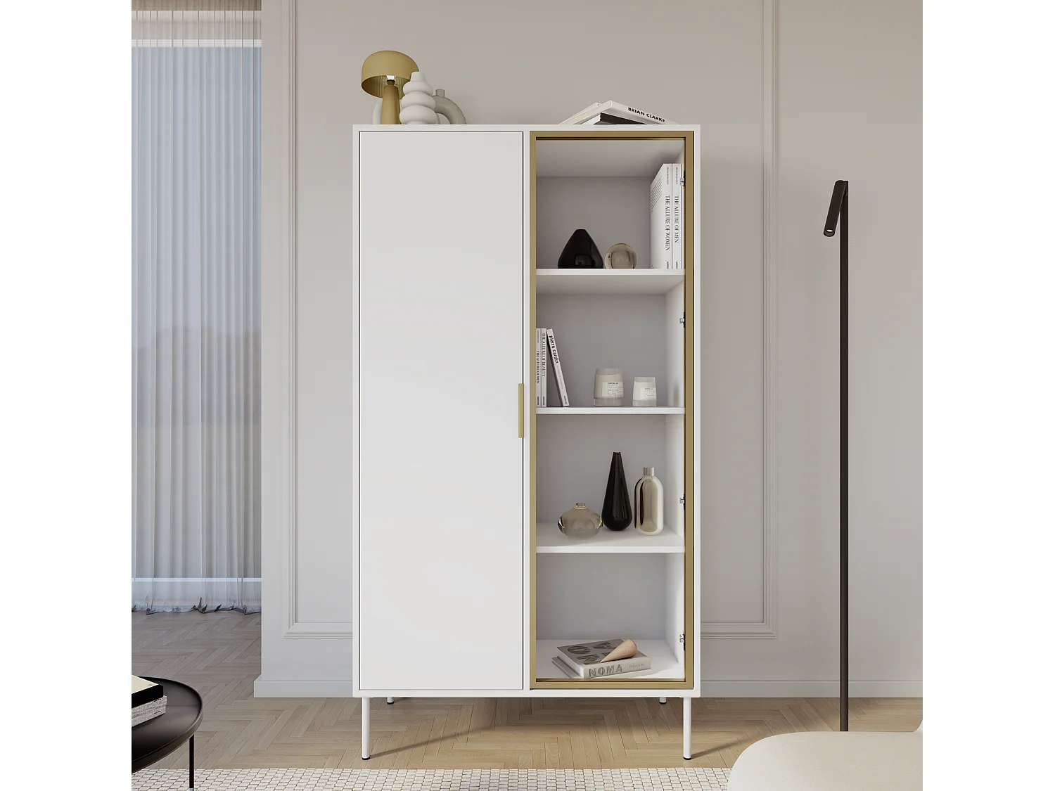 Vitrine 2 portes – façade en verre – Blanc – 90 cm – VENA