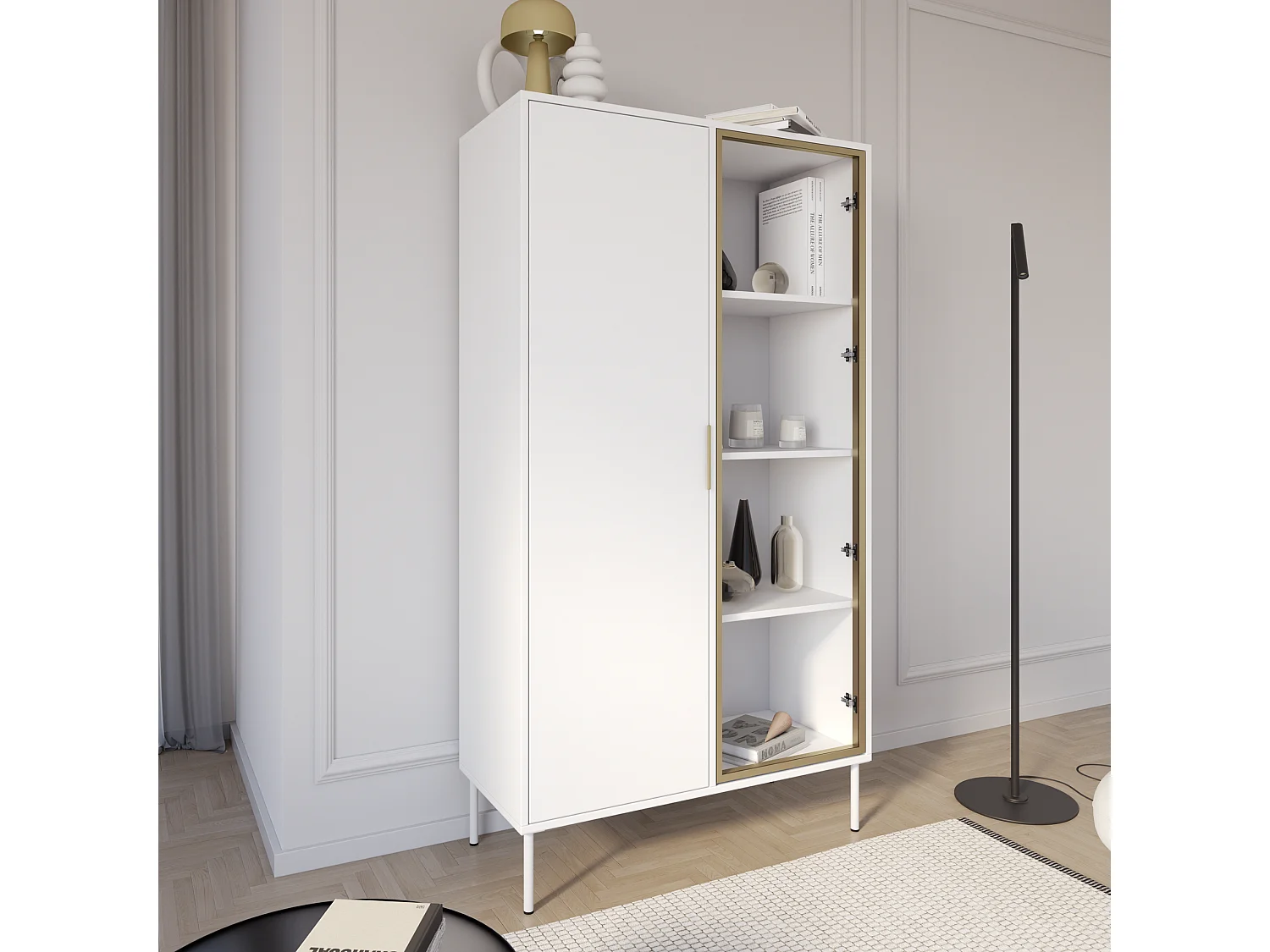 Vitrine 2 portes – façade en verre – Blanc – 90 cm – VENA