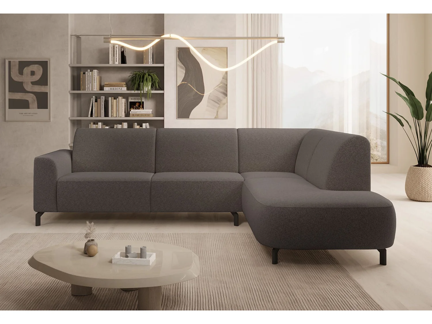 Canapé d'angle avec accoudoir – Bouclé – Angle à droite – Brun gris – LUNUNA