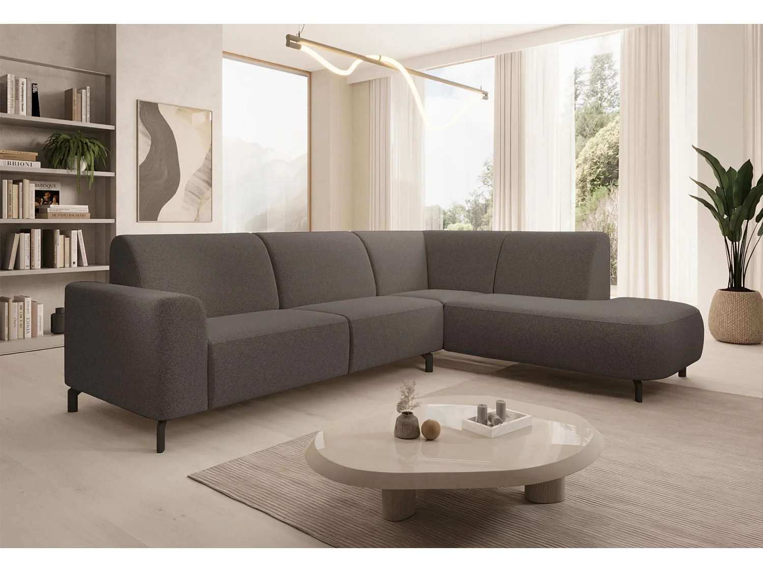 Canapé d'angle droit 4 places en tissu gris LUNUNA