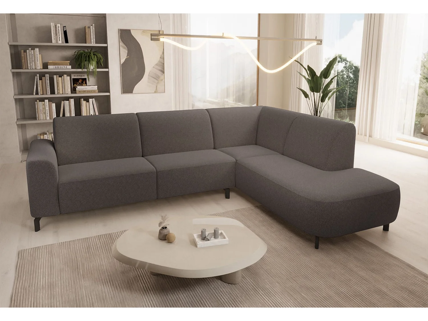Canapé d'angle droit 4 places en tissu gris LUNUNA