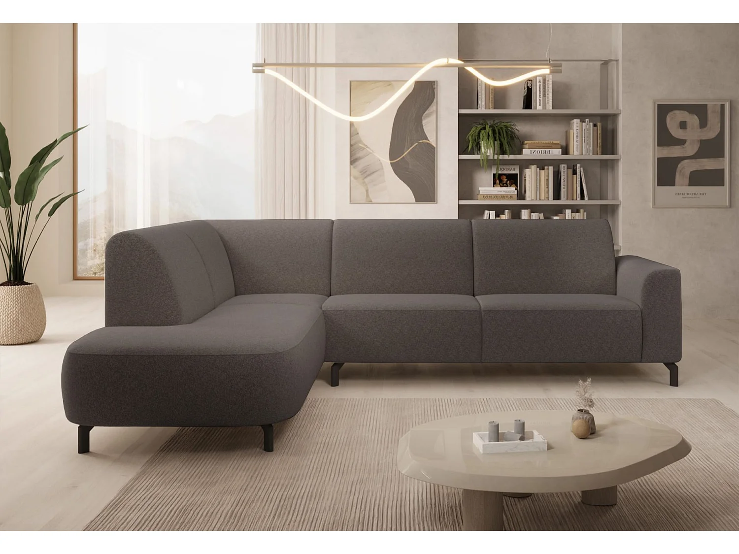 Canapé d'angle avec accoudoir – Bouclé – Angle à gauche – Brun gris – LUNUNA