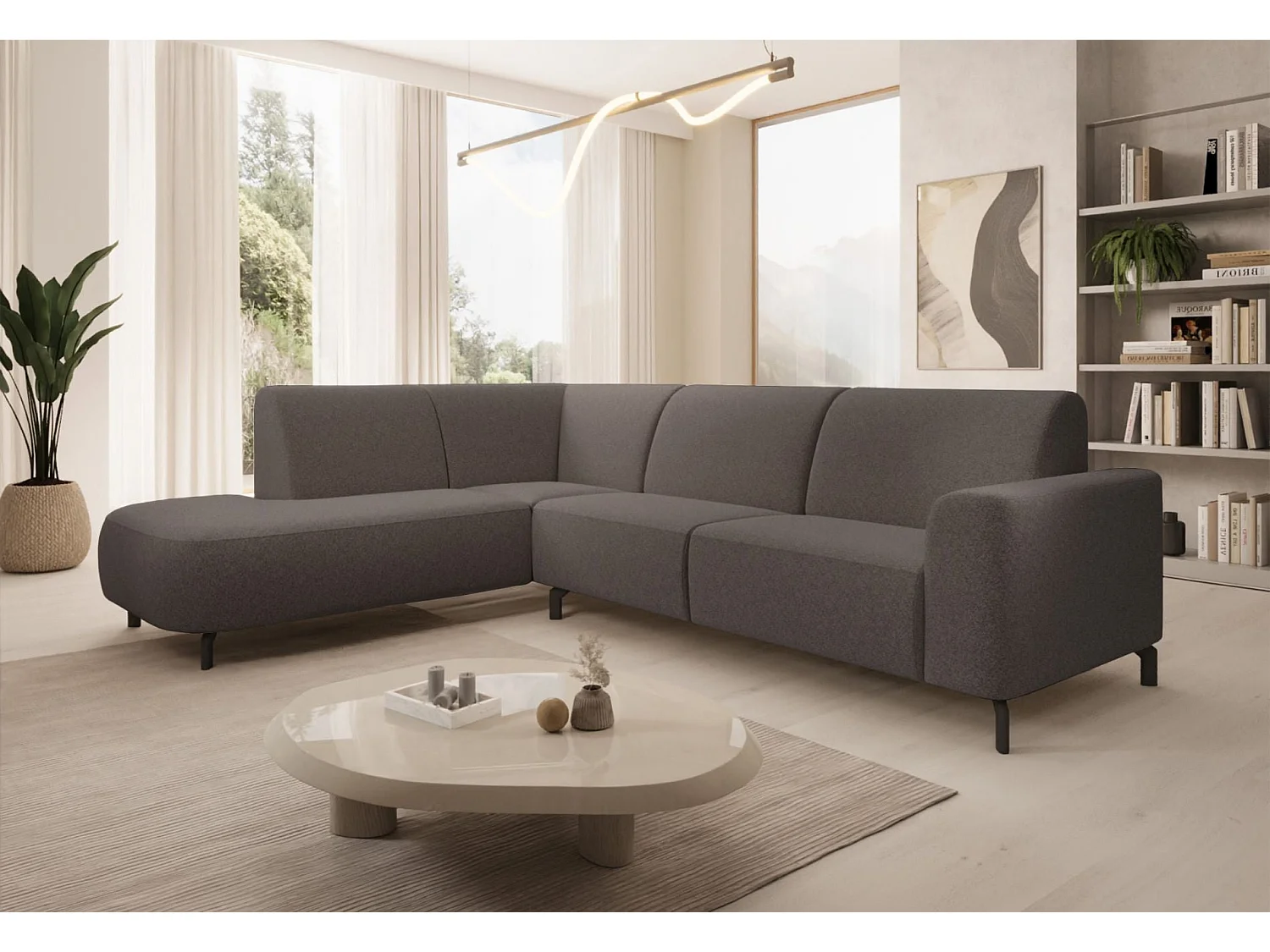 Canapé d'angle gauche 4 places en tissu gris LUNUNA