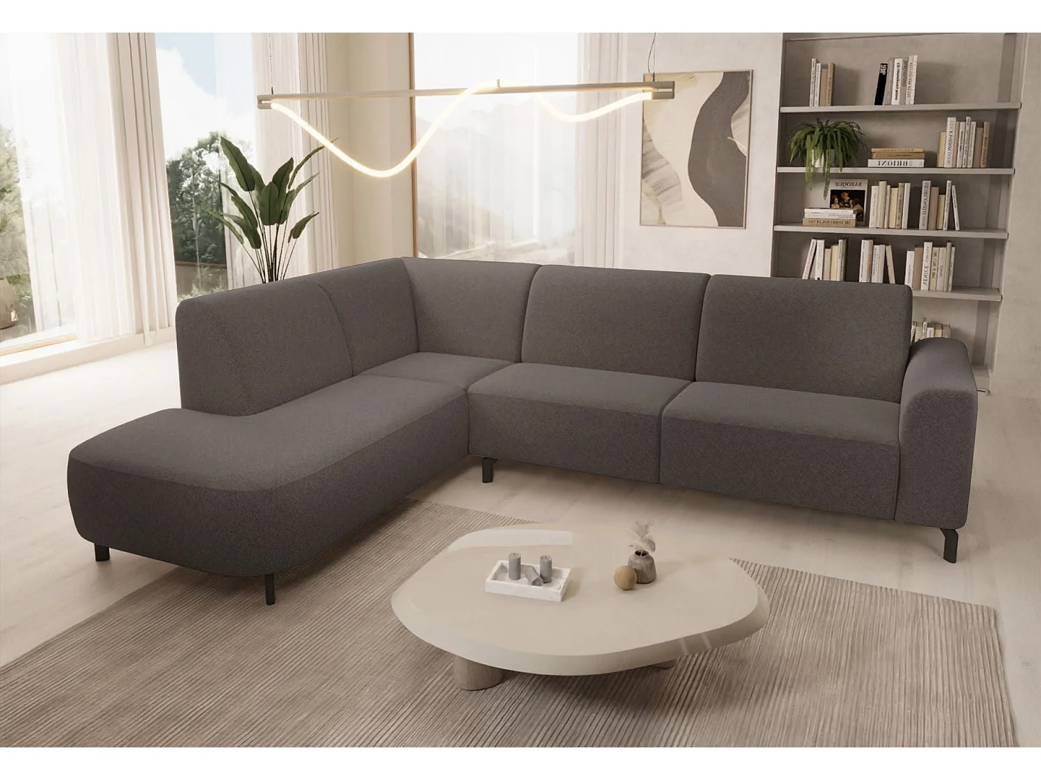 Canapé d'angle gauche 4 places en tissu gris LUNUNA