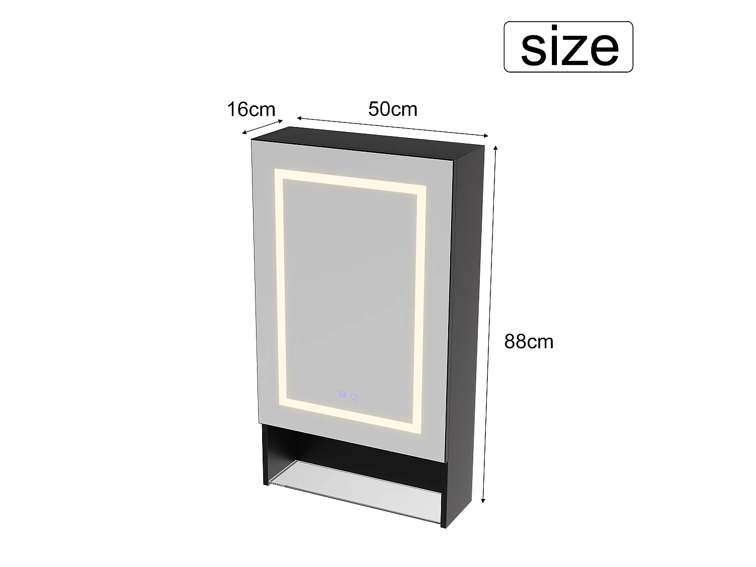 Armoire de Salle de Bain avec Miroir et LED 1 Porte, Étagères Ouvertes, 50x88x16 cm, Noir