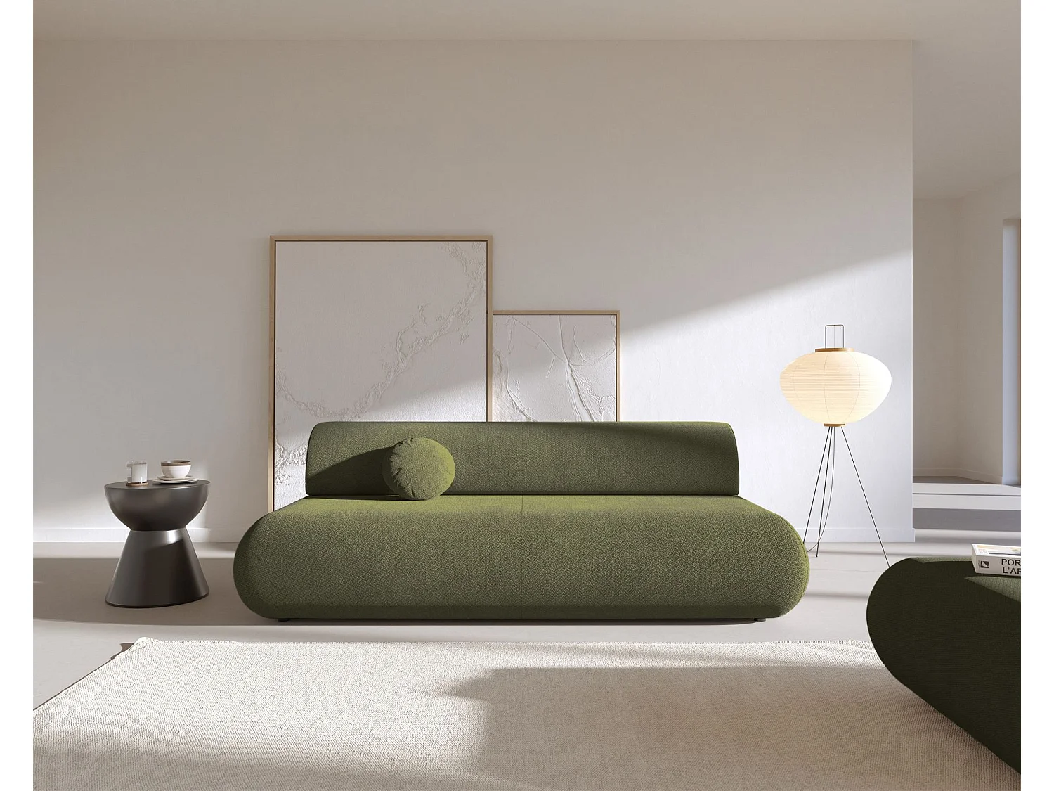 3-Sitzer Sofa mit Schlaffunktion – Chenille – Olivgrün – ARMONE