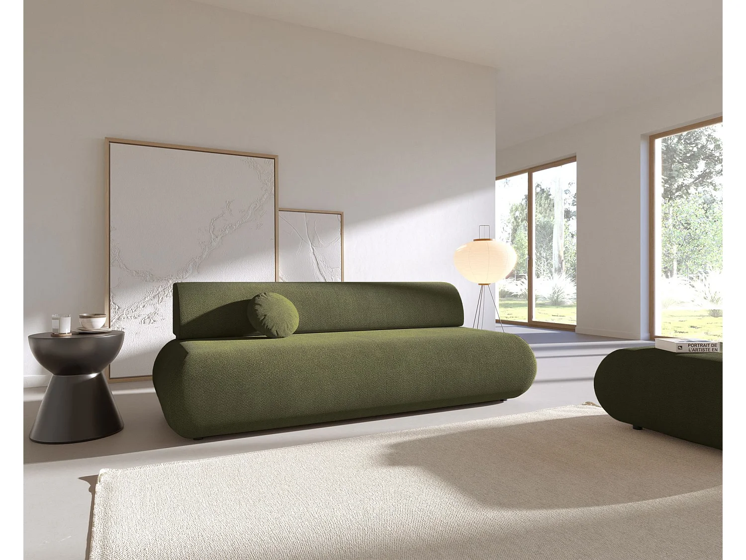 3-Sitzer Sofa mit Schlaffunktion – Chenille – Olivgrün – ARMONE