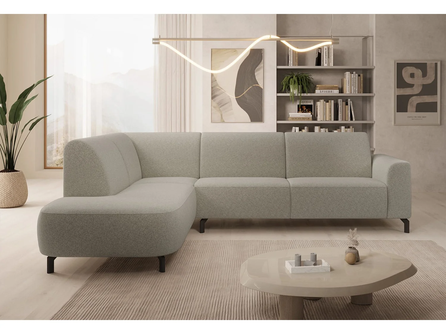 Canapé d'angle avec accoudoir – Bouclé – Angle à gauche – Beige gris – LUNUNA