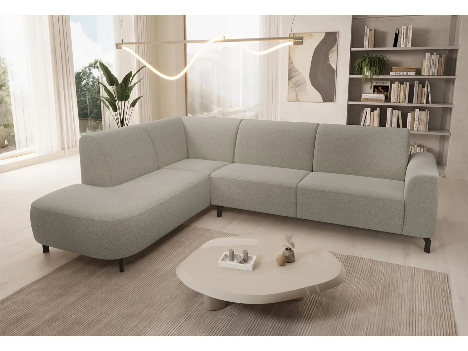 Canapé d'angle avec accoudoir – Bouclé – Angle à gauche – Beige gris – LUNUNA