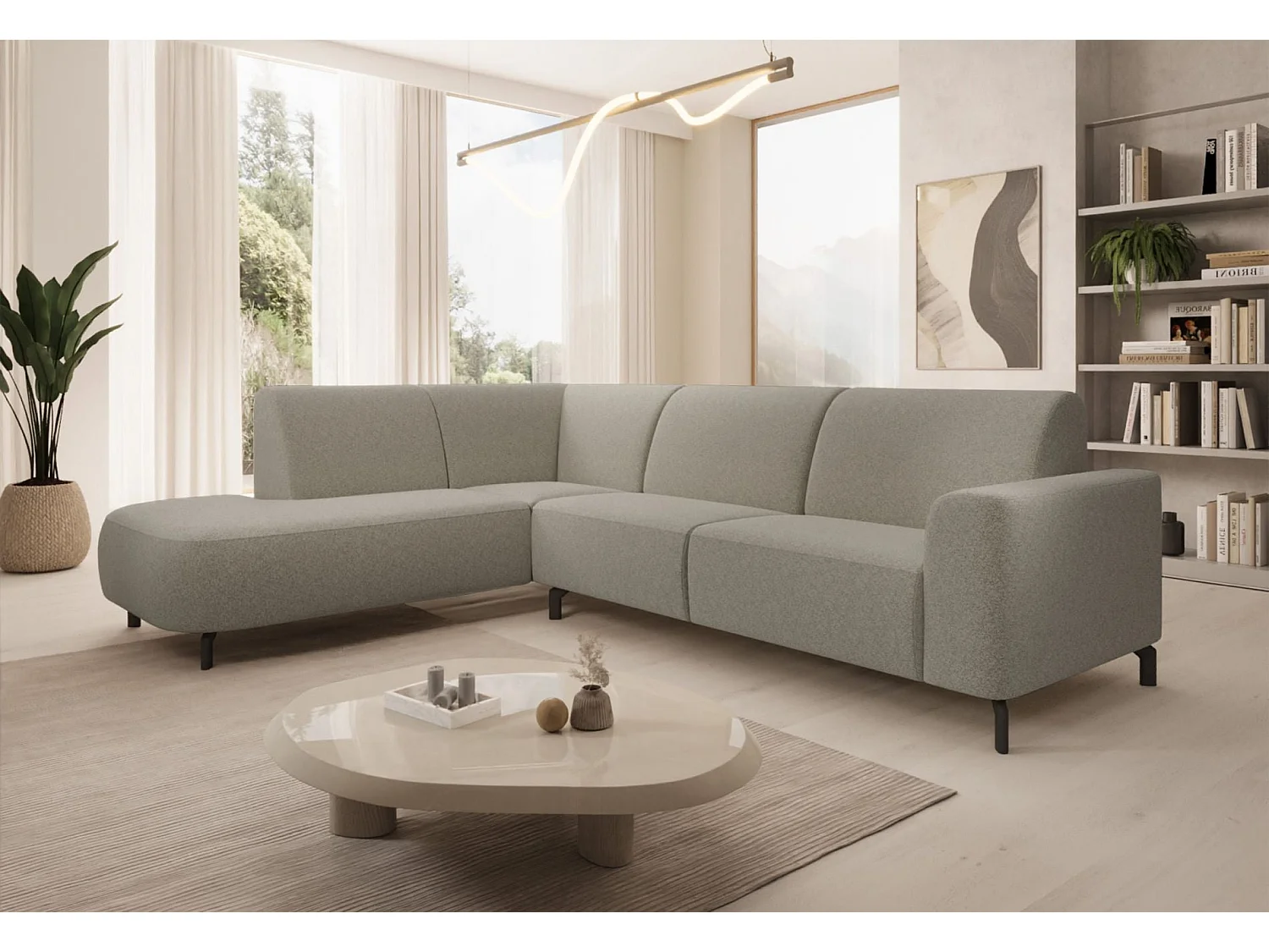 Canapé d'angle gauche 4 places en tissu beige LUNUNA