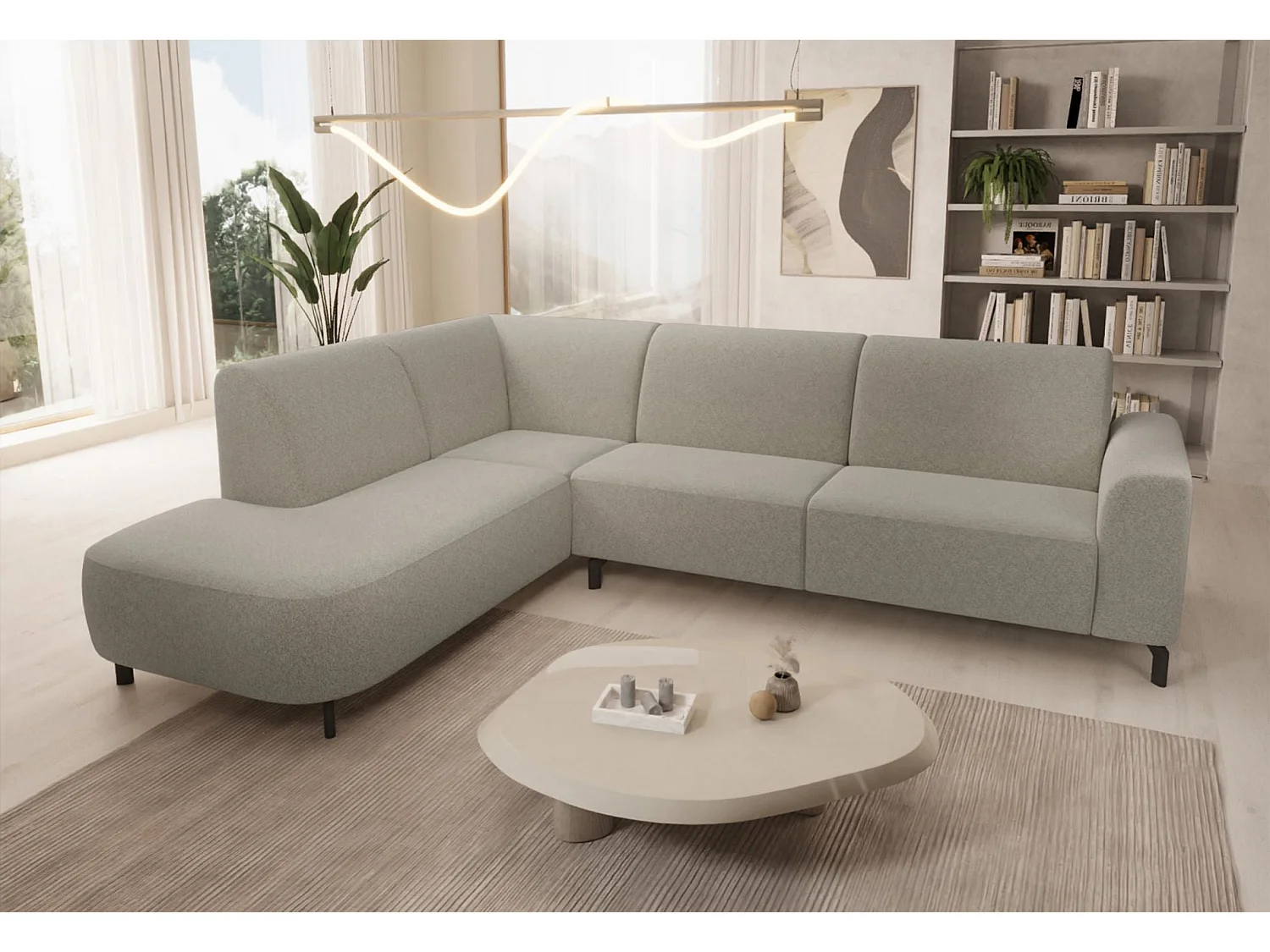 Canapé d'angle gauche 4 places en tissu beige LUNUNA