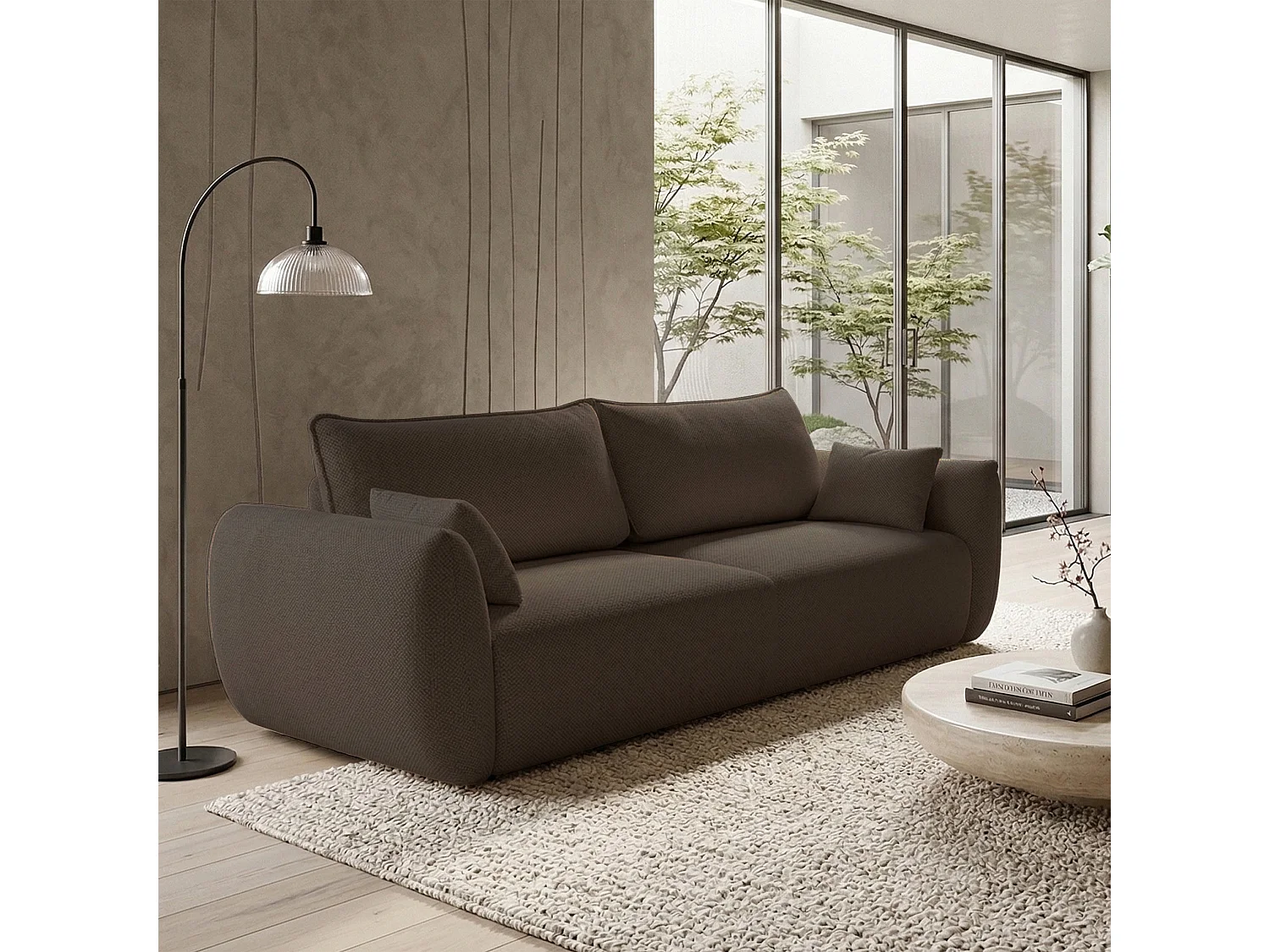 Canapé 3 places convertible avec coffre – tissu chenille – marron – ZORDO